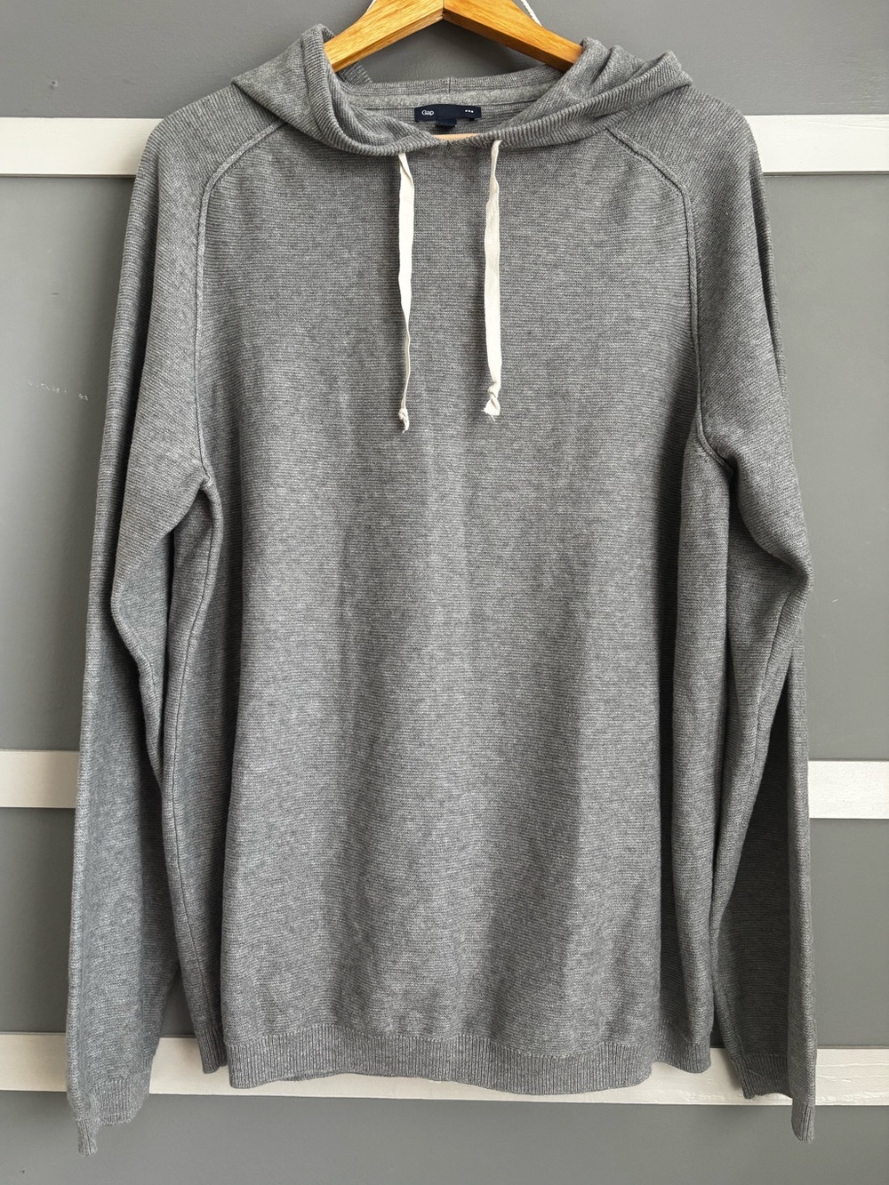 GAP Gray Knit Hooded Pullover with Drawstring